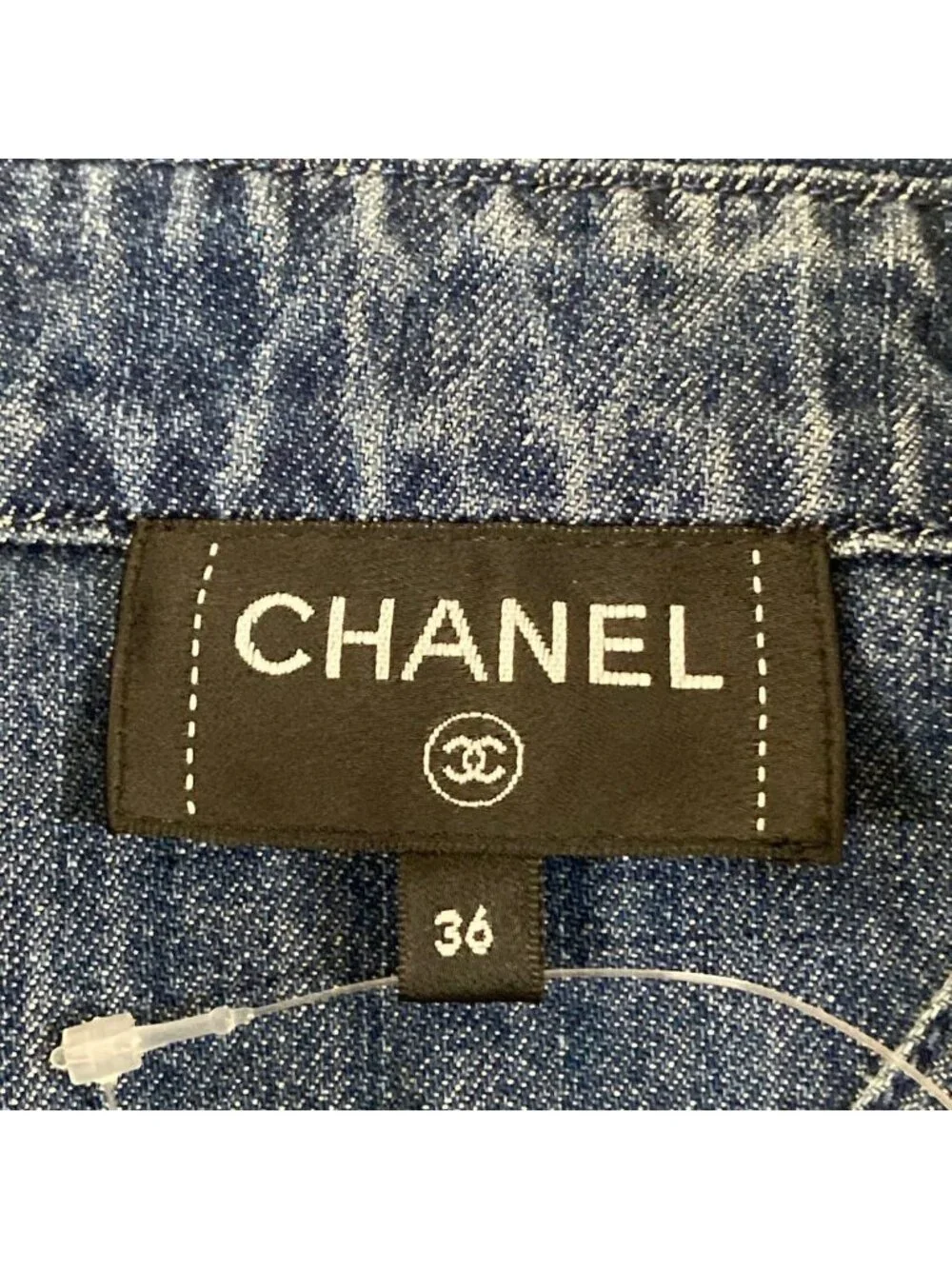 Chanel Long Sleeve Blouse S Blue Denim CC Logo Cotton 36